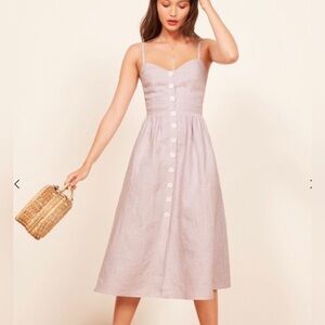 Reformation Thelma Linen Dress in Purple Gingham